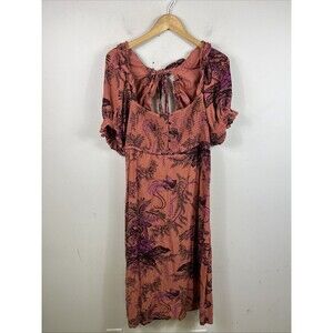 Anthropologie Puff Sleeve Midi Dress Pink Floral size Large